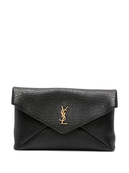 Geanta plic Saint Laurent Envelope neagra din metal si piele