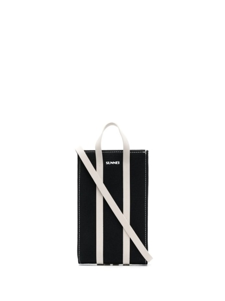 Geanta tip postas SUNNEI neagra din piele si material textil