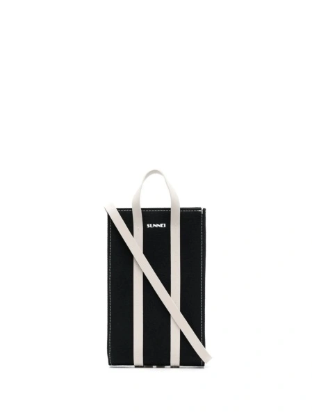 Geanta tip postas SUNNEI neagra din piele si material textil