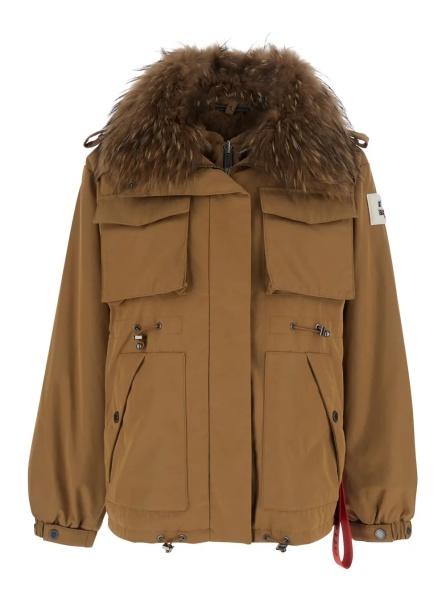 Geci USHUAIA SHORT PARKA with collar, long sleeves and front closure. Tech Fabric, beige color, unisex