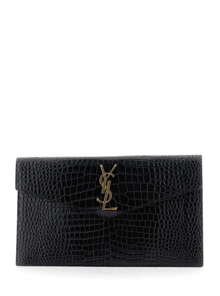 Genti Clutch 'Logo' with Logo Plate on the Front in Black Leather for Women