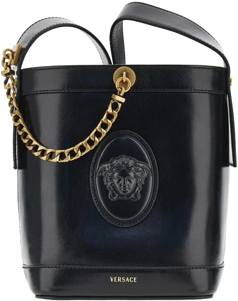 Genti Leather bucket bag with Medusa patch