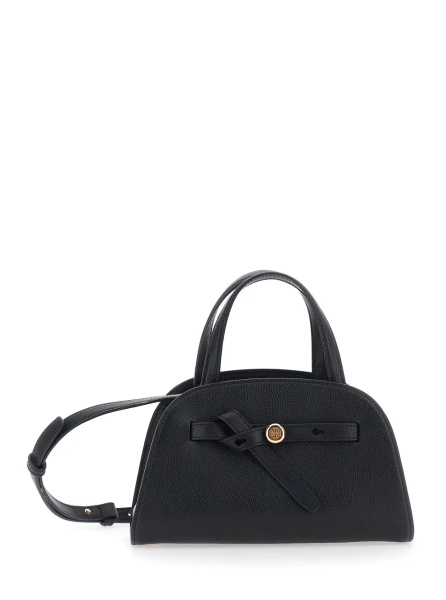 Genti 'Romy' Black Mini bag with adjustable and removable shoulder strap and logo plaque on the front in leather for women