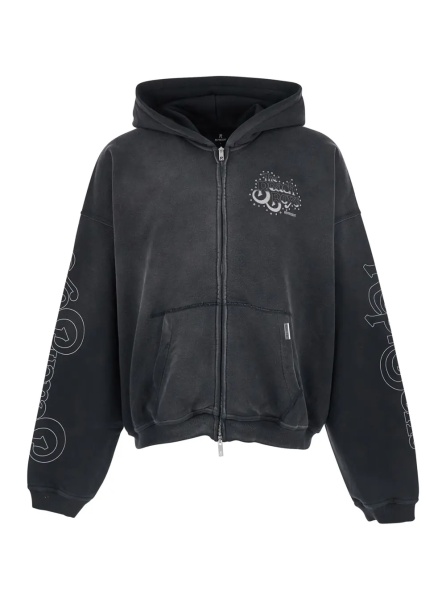 Hanorace Black Hooded Sweatshirt with Maxi Print on Back and Sleeves in Cotton for Men