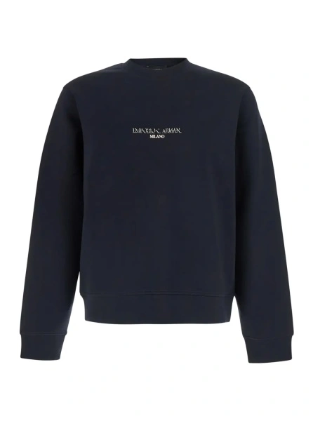 Hanorace blue Sweatshirt with Logo lettering on the front in cotton for men