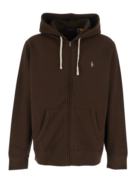 Hanorace Brown Sweatshirt with Drawstring Hood and Pony Embroidery on the Front in Cotton Blend Man