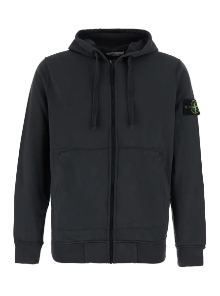 Hanorace Grey Hooded sweatshirt with fixed hood and logo patch on the sleeve in cotton for men