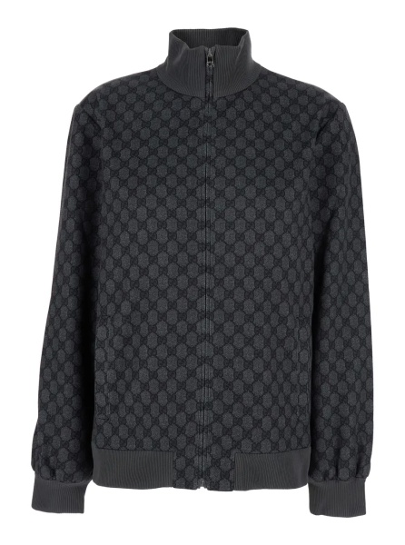 Hanorace Grey Sweatshirt with High Neck and All-Over GG Print in Tech Fabric Woman