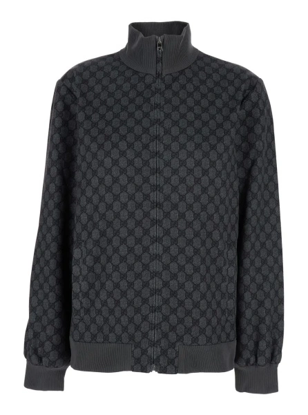 Hanorace Grey Sweatshirt with High Neck and All-Over GG Print in Tech Fabric Woman