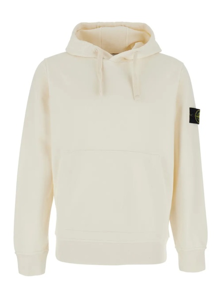 Hanorace Hooded Sweatshirt with Fixed Hood and Logo on the Front in White