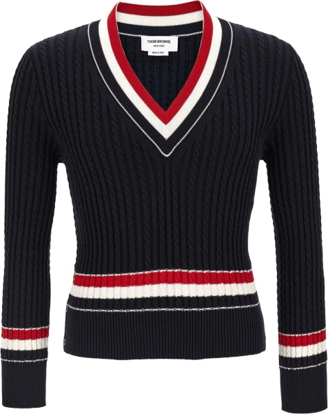 Intarsia cable-knit V-neck Sweater