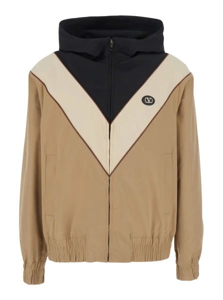 Jacheta beige Jacket with VLogo patch on the front in Tech Fabric for man