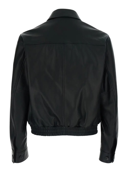 Jacheta BLACK JACKET - Jacket with Front Closure and High Collar - Leather - Men