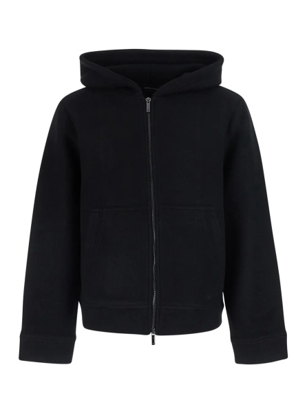 Jacheta Black Jacket with fixed hood and zip on the front in wool for men