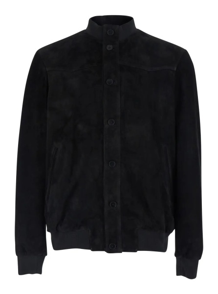 Jacheta Black Jacket with High Collar and Button Closure in Suede for Men