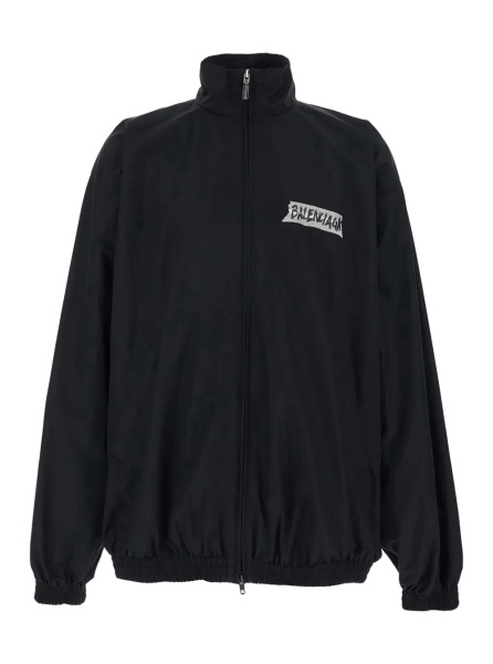 Jacheta Black Jacket with High Collar and Logo on Front and Back in Cotton Blend for Men