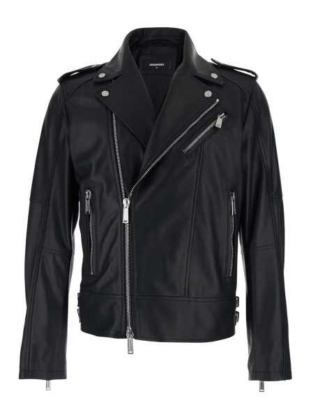 Jacheta Black Jacket with Three Zip Pockets in Leather for Men