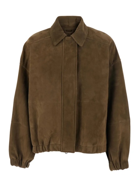 Jacheta Brown Jacket with classic collar and hidden front closure in suede for women