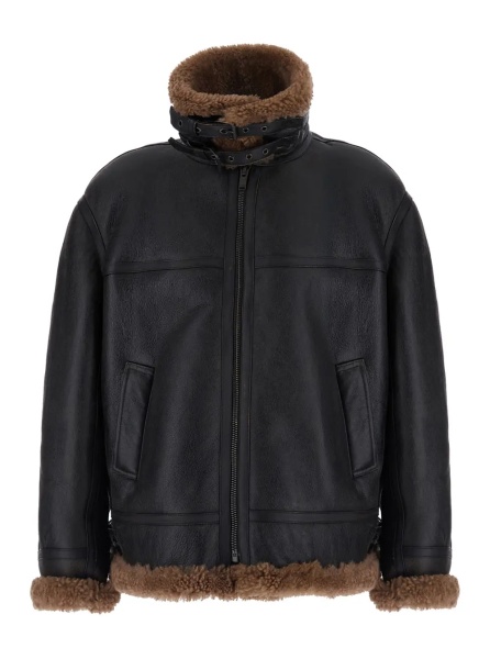 Jacheta Brown Jacket with removable collar and shearling lining in leather for men