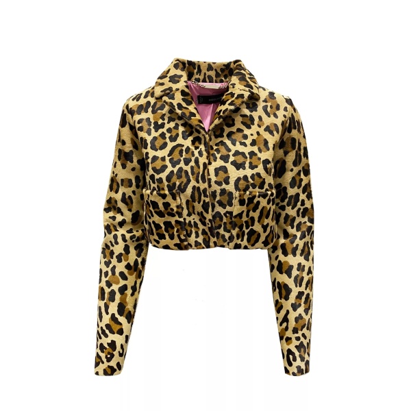 Jacheta Dsquared2 Leopard Calf Hair Cropped Jacket