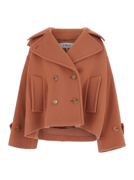 Jacheta Pink Short Oversized Jacket with High Collar and Buttons in Blend Wool for Women
