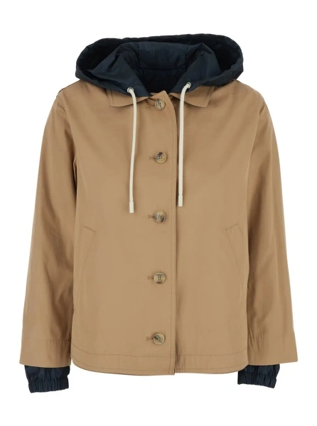 Jacheta Reversible Brown Cotton Jacket with Hood for Women