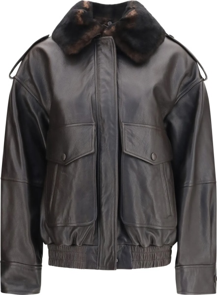 Jacheta Russo leather Bomber with shearling collar