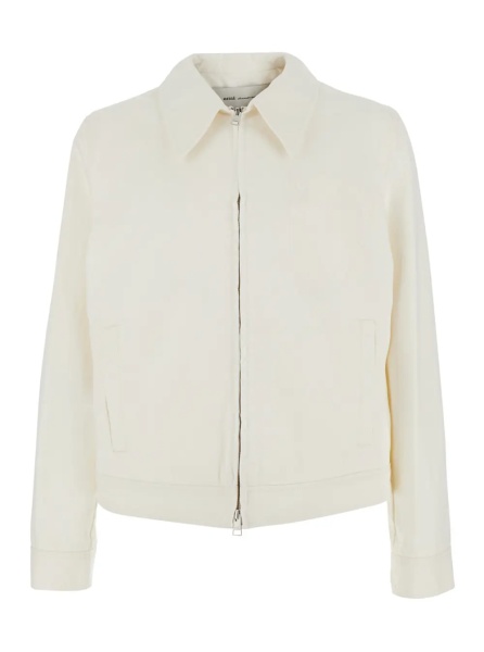 Jacheta White Jacket with Classic Collar and Tone-on-Tone ADC Embroidery on the Front in Fabric for Men
