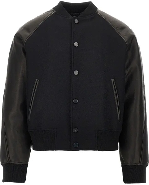 Jacheta Wool and leather bomber with logo patch