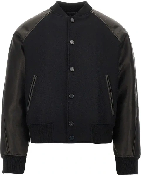 Jacheta Wool and leather bomber with logo patch