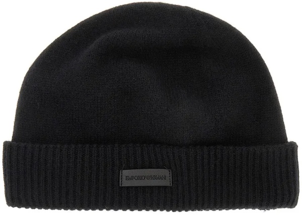 Manusi Cashmere beanie hat with leather logo patch
