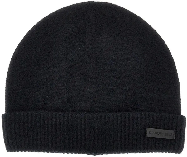 Manusi Cashmere beanie hat with leather logo patch