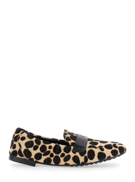 Mocasini Beige Loafers with Front Logo and Animal Print in Leather Woman