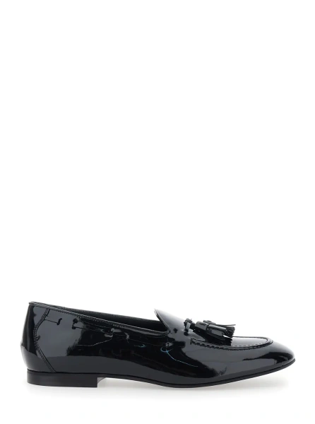 Mocasini Black loafers with tassel detail in leather for men