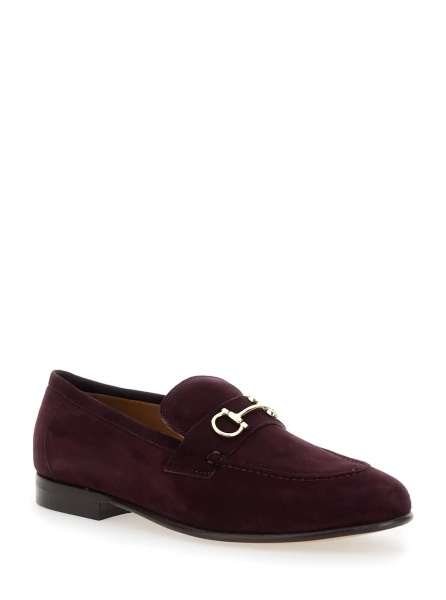 Mocasini Bordeaux Loafers with Gancini Plaque on the Front and Low Heel in Suede Woman