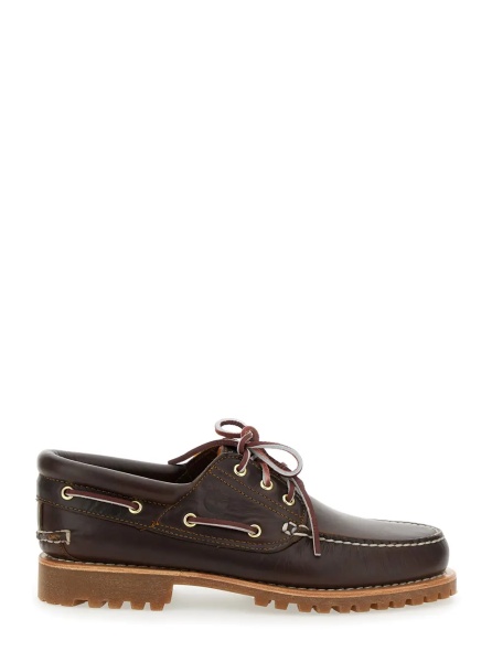 Mocasini Brown 'Timberland' Loafers with Logo Imprinted on the Side and Low Wide Heel in Leather for Men