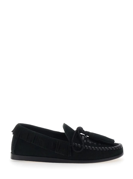 Mocasini 'Fitza' Black Loafers with Fringed Details and Front Bow in Suede Woman