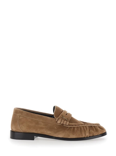 Mocasini 'Le Loafer' Beige Loafers with Hand-Stitched Moc Toe and Cassandre Plaque in Suede for Women