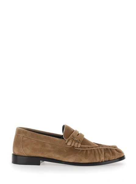 Mocasini 'Le Loafer' Beige Loafers with Hand-Stitched Moc Toe and Cassandre Plaque in Suede for Women