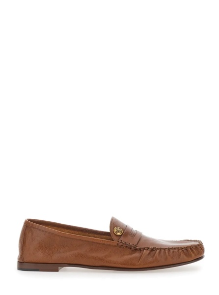 Mocasini Loafers 'LEAFER MEDUSA' Brown with Rounded Toe in Leather Men