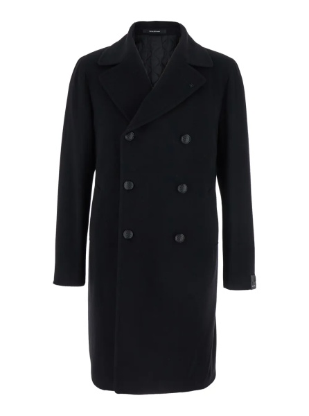 Paltoane Black Coat with Notched Revers and Button Closure in Wool for Men
