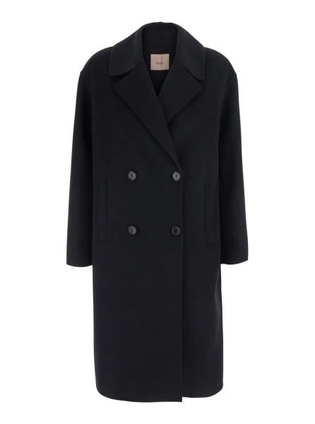 Paltoane Black Double-breasted coat with notched revers in wool blend for women