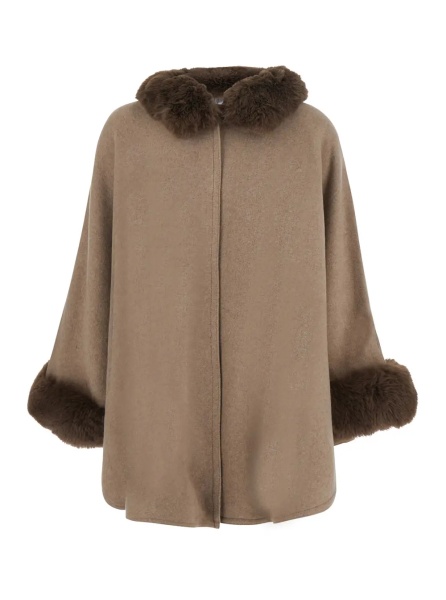 Paltoane Brown fur coat with fur collar and cuffs and hidden front closure in eco fur for women
