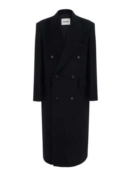 Paltoane Double-breasted coat in black wool and cashmere for men