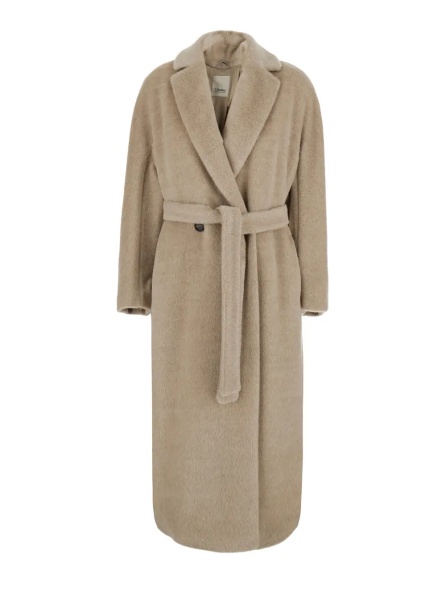 Paltoane 'Tabarin' Beige Coat with Notched Revers and Belt Closure on the Front in Wool for Women