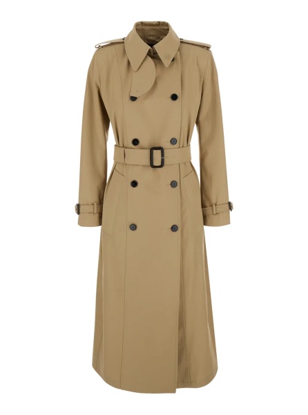 Palton Beige Trench Coat with Adjustable Belt at the Front in Cotton for Women