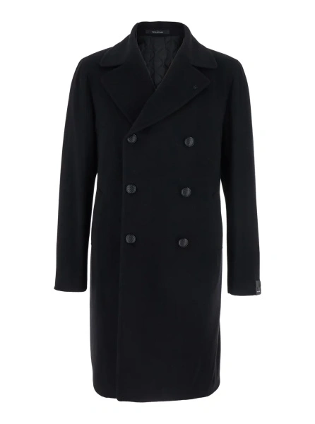 Palton Black Coat with Notched Revers and Button Closure in Wool for Men