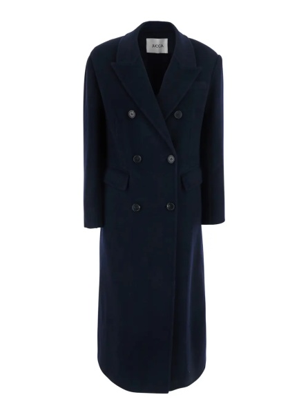Palton blue Double-breasted coat with Notched revers in wool and cashmere women