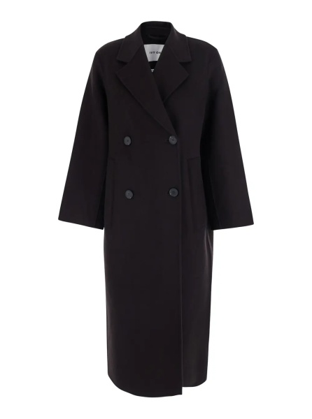 Palton 'Clara' brown Double-breasted coat with Notched revers and long sleeves in Wool Woman