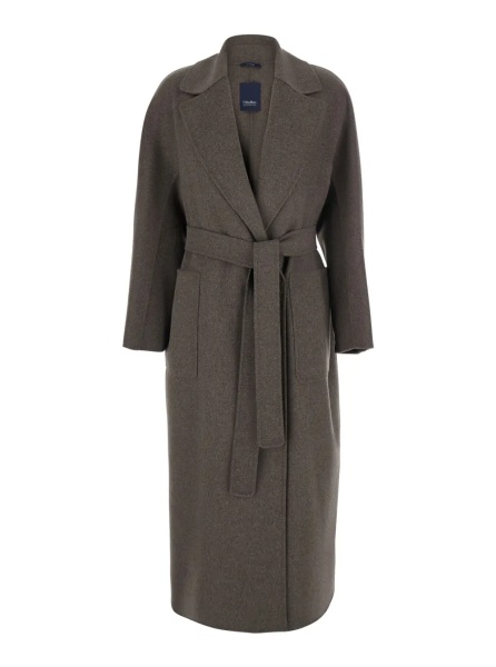 Palton Peony Coat with Notched Revers and Long Sleeves in Tech Fabric Color Brown Women